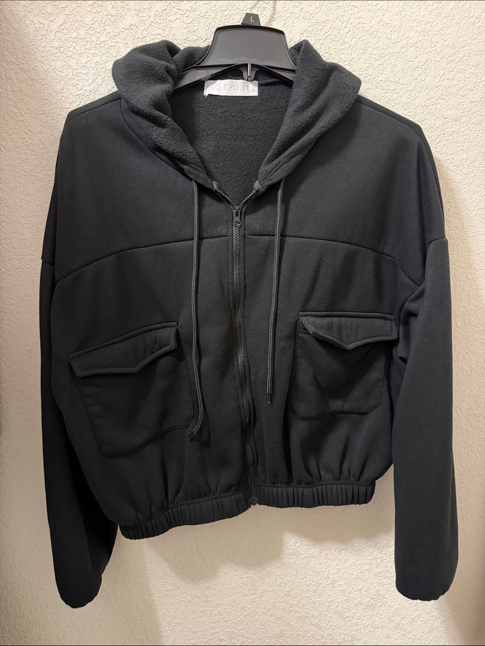 Black Zip-Up Hoodie Sweatshirt with Front Pockets